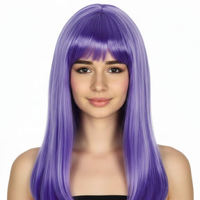 Purple Long Straight Wig w/ Fringe - Womens Cosplay Costume/Fancy Dress Party