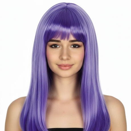 Purple Long Straight Wig w/ Fringe - Womens Cosplay Costume/Fancy Dress Party