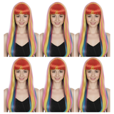 6x Rainbow Long Straight Wig w/ Fringe Bulk Pack - Womens Cosplay Costume/Fancy Dress Party