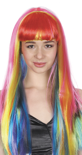Rainbow Long Straight Wig w/ Fringe - Womens Cosplay Costume/Fancy Dress Party