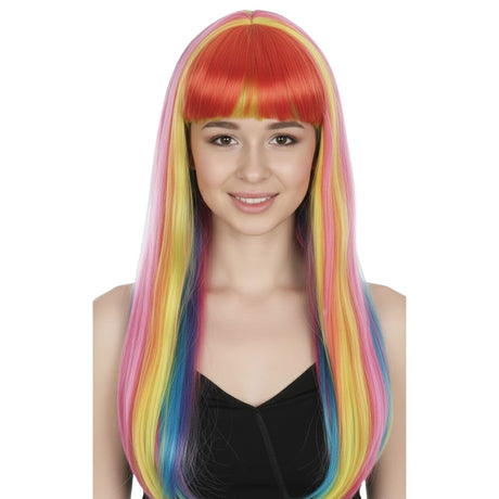 Rainbow Long Straight Wig w/ Fringe - Womens Cosplay Costume/Fancy Dress Party