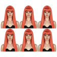 6x Red Long Straight Wig w/ Fringe Bulk Pack - Womens Cosplay Costume/Fancy Dress Party