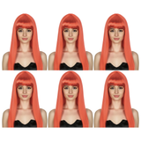 6x Red Long Straight Wig w/ Fringe Bulk Pack - Womens Cosplay Costume/Fancy Dress Party