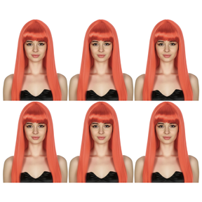 6x Red Long Straight Wig w/ Fringe Bulk Pack - Womens Cosplay Costume/Fancy Dress Party