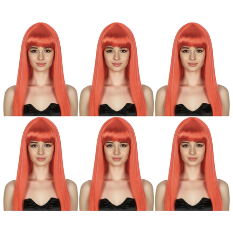6x Red Long Straight Wig w/ Fringe Bulk Pack - Womens Cosplay Costume/Fancy Dress Party
