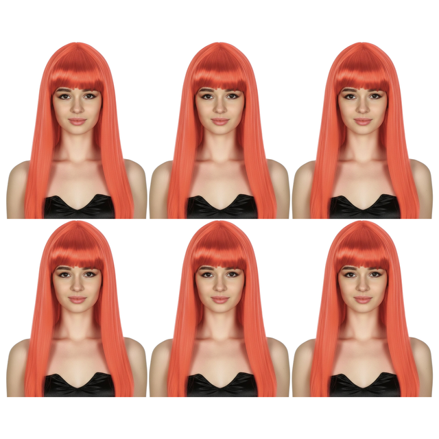 6x Red Long Straight Wig w/ Fringe Bulk Pack - Womens Cosplay Costume/Fancy Dress Party