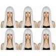 6x White Long Straight Wig w/ Fringe Bulk Pack - Womens Cosplay Costume/Fancy Dress Party