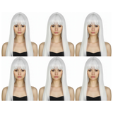 6x White Long Straight Wig w/ Fringe Bulk Pack - Womens Cosplay Costume/Fancy Dress Party