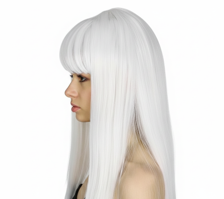 White Long Straight Wig w/ Fringe - Womens Cosplay Costume/Fancy Dress Party