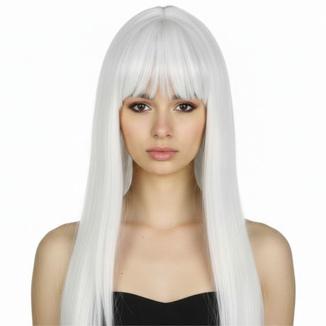 White Long Straight Wig w/ Fringe - Womens Cosplay Costume/Fancy Dress Party