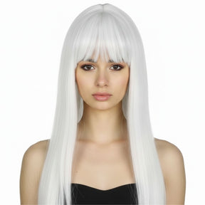 White Long Straight Wig w/ Fringe - Womens Cosplay Costume/Fancy Dress Party