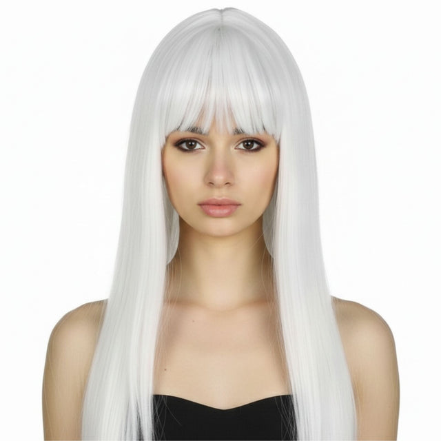 White Long Straight Wig w/ Fringe - Womens Cosplay Costume/Fancy Dress Party