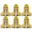 6x Yellow Long Straight Wig w/ Fringe Bulk Pack - Womens Cosplay Costume/Fancy Dress Party