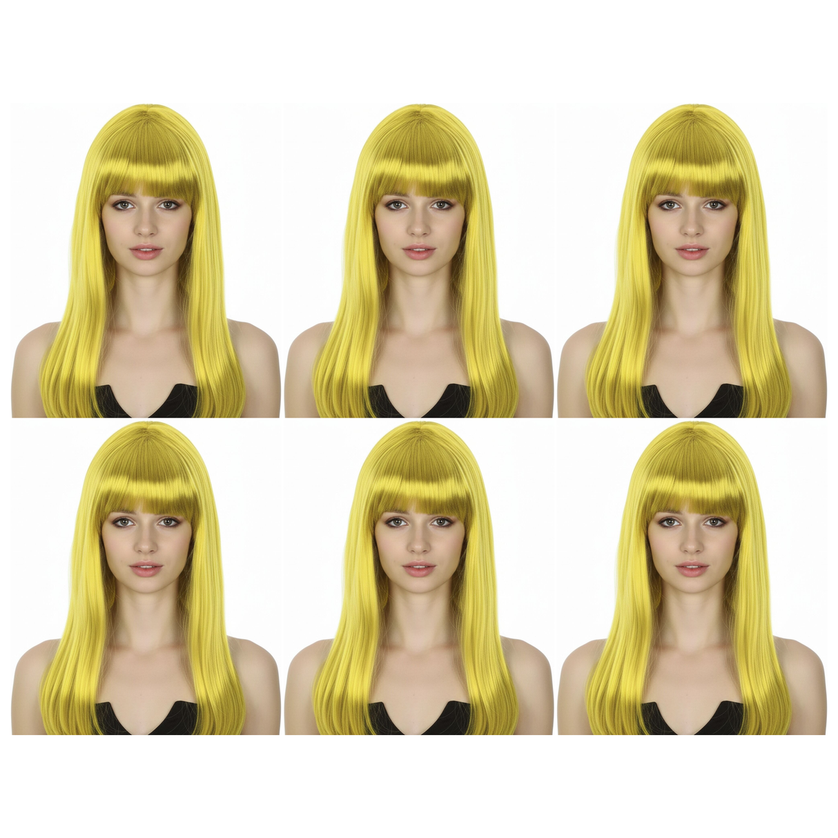 6x Yellow Long Straight Wig w/ Fringe Bulk Pack - Womens Cosplay Costume/Fancy Dress Party