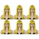 6x Yellow Long Straight Wig w/ Fringe Bulk Pack - Womens Cosplay Costume/Fancy Dress Party