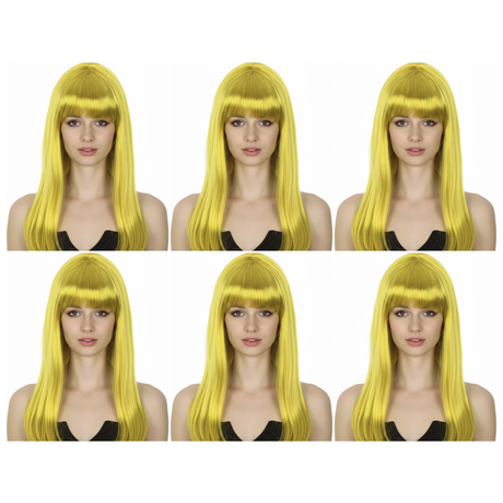 6x Yellow Long Straight Wig w/ Fringe Bulk Pack - Womens Cosplay Costume/Fancy Dress Party