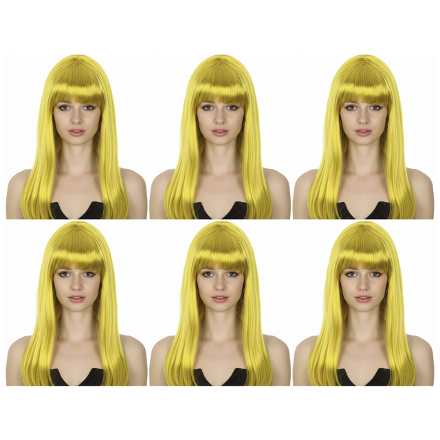 6x Yellow Long Straight Wig w/ Fringe Bulk Pack - Womens Cosplay Costume/Fancy Dress Party