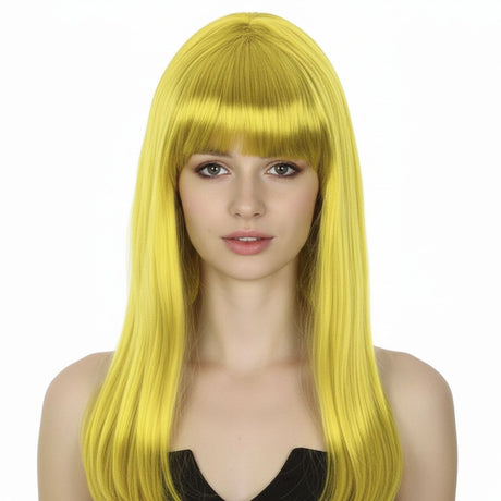 Yellow Long Straight Wig w/ Fringe - Womens Cosplay Costume/Fancy Dress Party