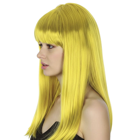 Yellow Long Straight Wig w/ Fringe - Womens Cosplay Costume/Fancy Dress Party