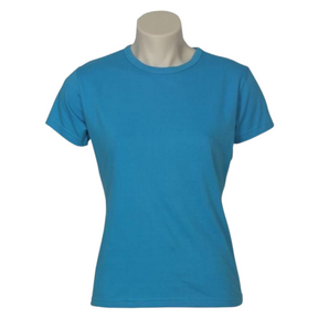 Womens Plain 100% Cotton T-Shirt - Casual Basic Ladies Tee Top Size 6-24 - Cyan Blue