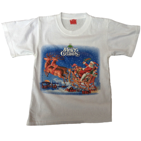 100% Cotton Kids Christmas T-Shirt - Xmas Santa Party Costume Tee - White