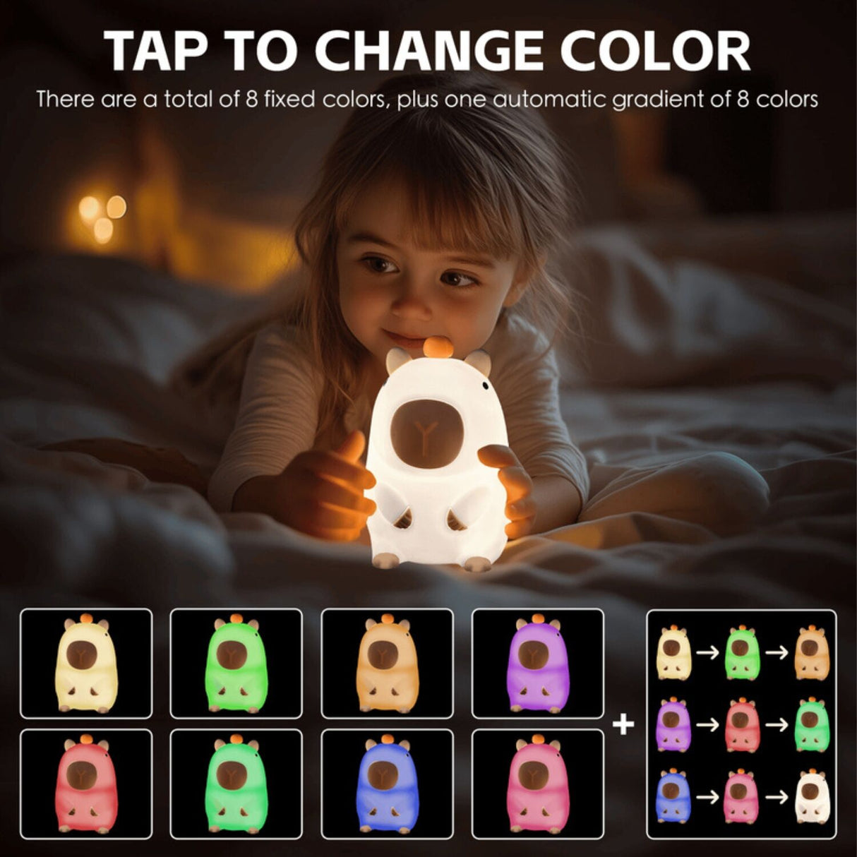 Brillar Capybara Kids Night Light (Cute Squishy Colour Changing)