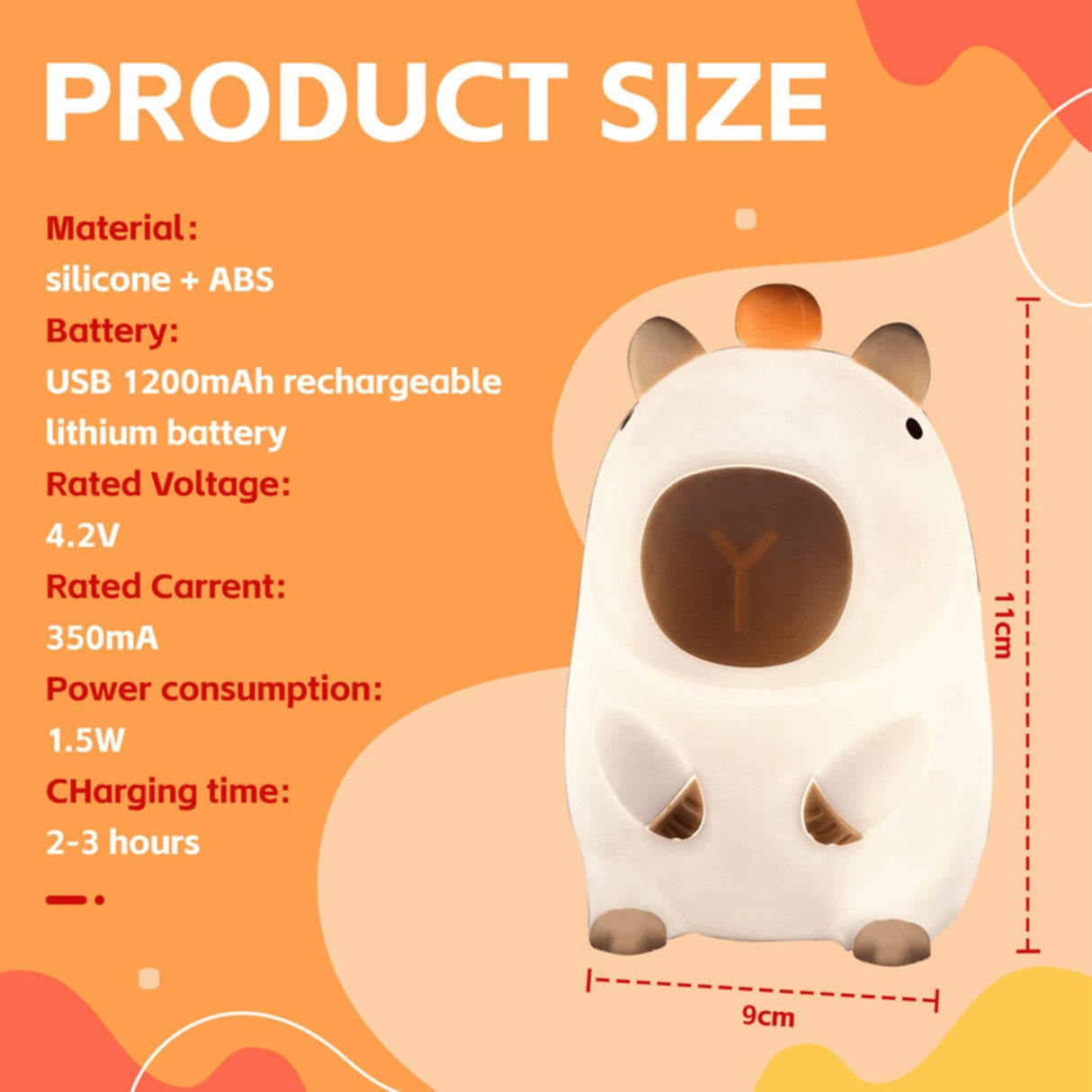Brillar Capybara Kids Night Light (Cute Squishy Colour Changing)