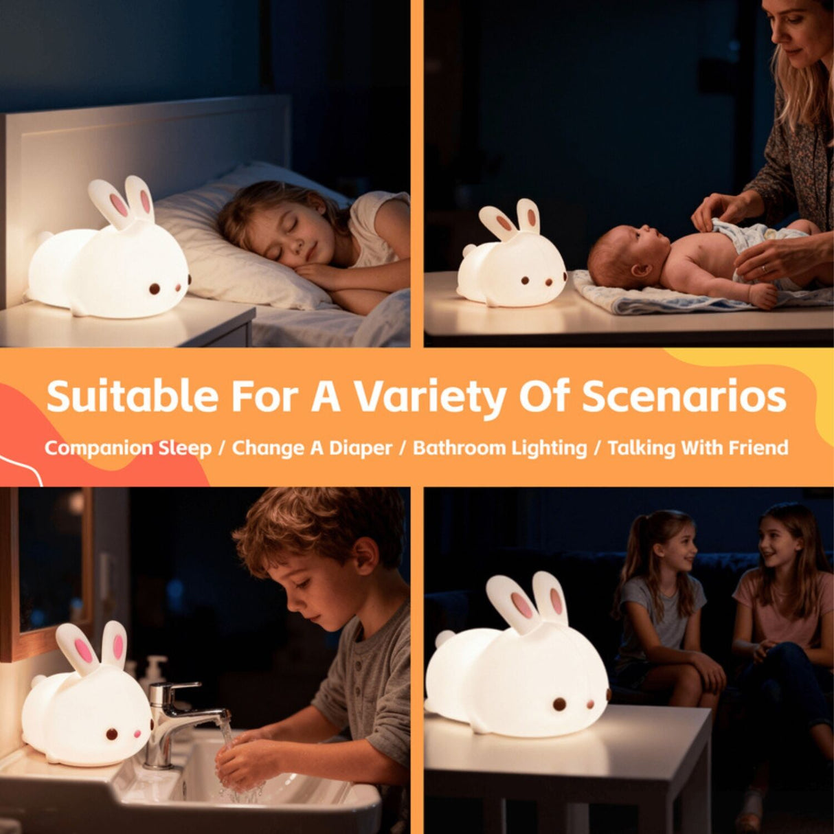 Brillar Bunny Rabbit Kids Night Light (Cute Squishy Colour Changing)