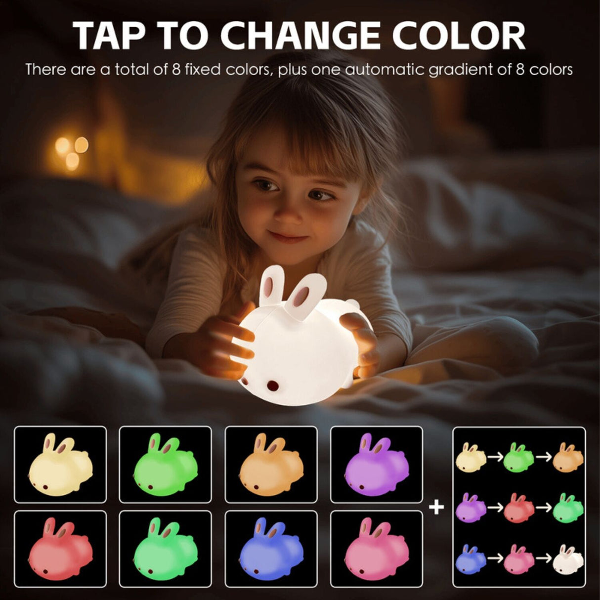 Brillar Bunny Rabbit Kids Night Light (Cute Squishy Colour Changing)