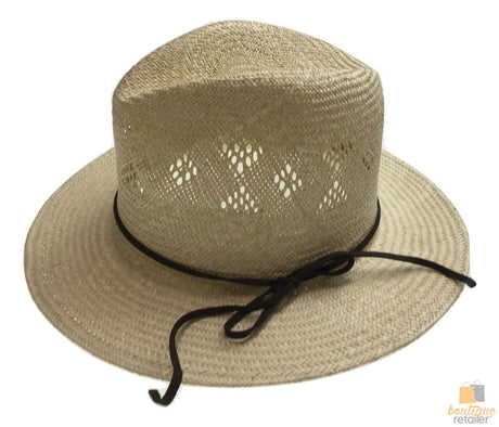 Natural STRAW PANAMA HAT FEDORA Summer Trilby Sun Brim BR107