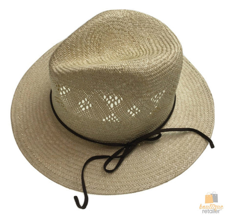 Natural STRAW PANAMA HAT FEDORA Summer Trilby Sun Brim BR107