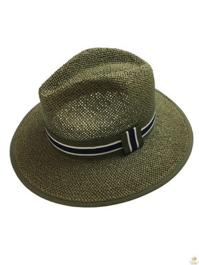 Natural Paper Panama Fedora Hat - Green (Summer Wide Brim Sun Protection)