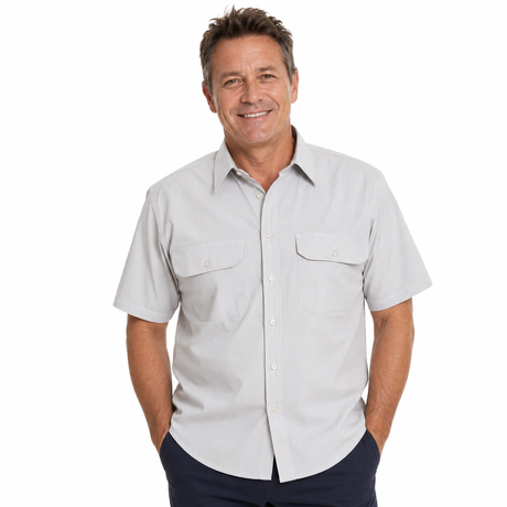 Bisley Mens Cotton Blend Short Sleeve Shirt - Grey - Small (Casual Business Top)