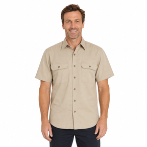 Bisley Mens Cotton Blend Short Sleeve Shirt - Beige - Small (Casual Business Top)