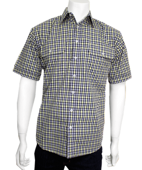 Bisley Mens Short Sleeve Casual Work Shirt - Check (Cotton Blend Business) - BS2707_CLED (LED)