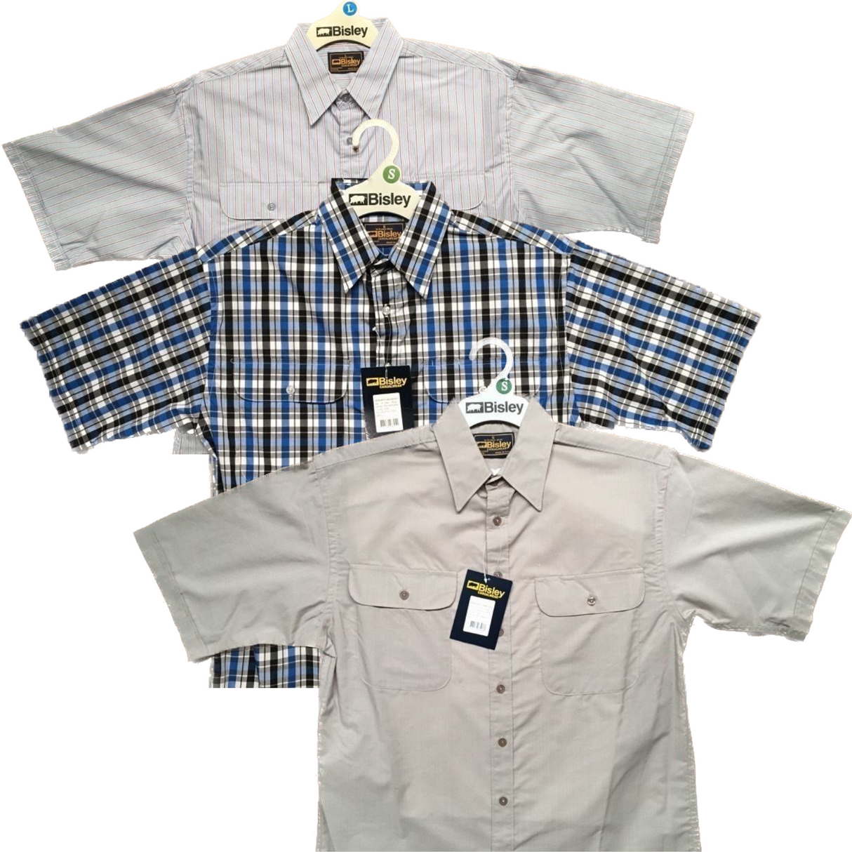BISLEY SHORT SLEEVE SHIRT Everyday Casual Business Work Cotton Blend Check - BS1624 (SKY)