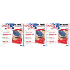 3x Brit Patch Trainer Armour Big Toe Shoe Hole Preventer Patches Pack - White (Made in Britain)
