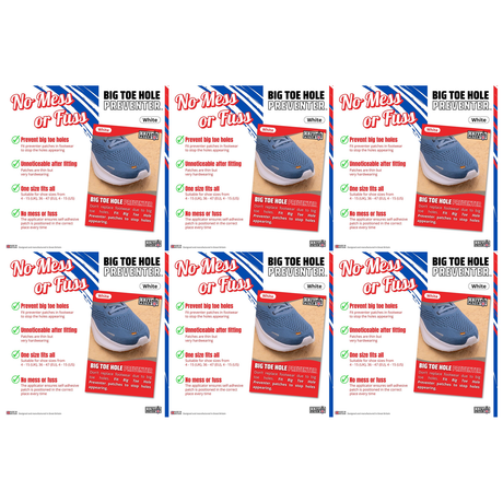 6x Brit Patch Trainer Armour Big Toe Shoe Hole Preventer Patches Bulk Pack - White (Made in Britain)