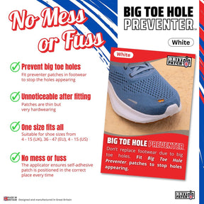 Brit Patch Trainer Armour Big Toe Shoe Hole Preventer Patches in White (Made in Britain)