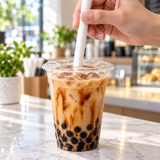 500pcs Disposable 4-Ply Paper Straws for Bubble Tea Bulk - Plain White (Angle Cut & Individually Wrapped)