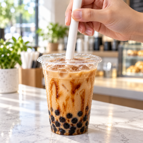 1000pcs Disposable 4-Ply Bubble Tea Paper Straws Bulk Pack - Plain White (Angle Cut & Individually Wrapped)
