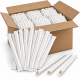 500pcs Disposable 4-Ply Paper Straws for Bubble Tea Bulk - Plain White (Angle Cut & Individually Wrapped)