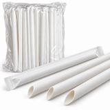 500pcs Disposable 4-Ply Paper Straws for Bubble Tea Bulk - Plain White (Angle Cut & Individually Wrapped)