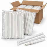 500pcs Disposable 4-Ply Paper Straws for Bubble Tea Bulk - Plain White (Angle Cut & Individually Wrapped)