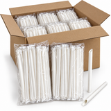 500pcs Disposable 4-Ply Paper Straws for Bubble Tea Bulk - Plain White (Angle Cut & Individually Wrapped)