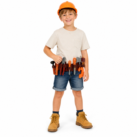 11pcs Kids Tradie Builder Set - Construction Helmet & Tools Kit (Book Week Costume & Halloween Fancy Dress)