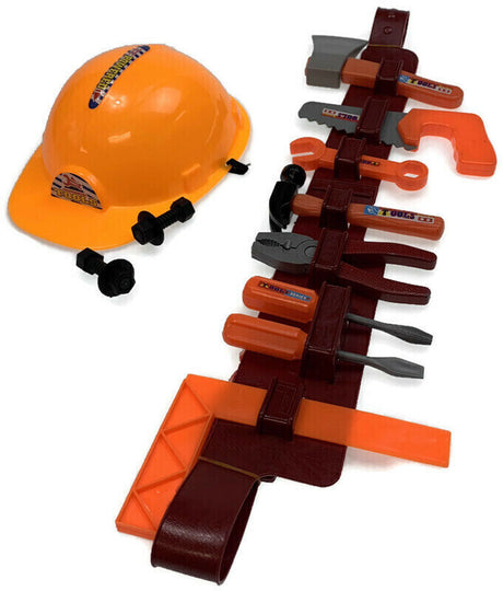 11pcs Kids Tradie Builder Set - Construction Helmet & Tools Kit (Book Week Costume & Halloween Fancy Dress)