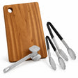 BBQ Meat Prep Kit - Large Acacia Chopping Board, Steel Meat Tenderiser & Stainless Tongs Set