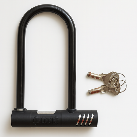 Bike Lock-Up & Pump Set - Heavy Duty U Lock, 80cm Cable Lock & Foot Pump with Gauge