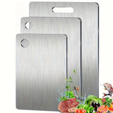 3x Titanium Stainless Steel Chopping Boards + Magnetic Knife Wall Rack Set - Home Chef Prep Set